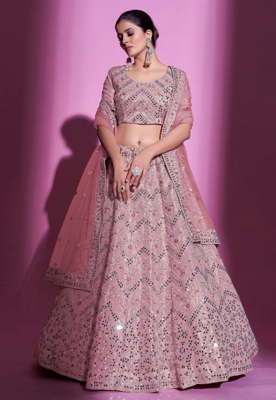 Silk a line lehenga choli in Light pink colour 34017