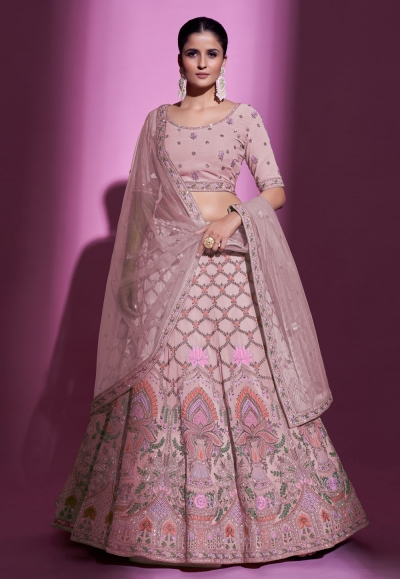 Georgette a line lehenga choli in Pink colour 34019