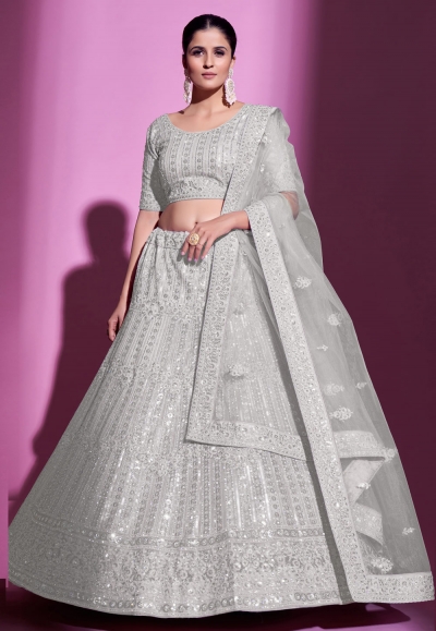 Soft net a line lehenga choli in Grey colour 34025