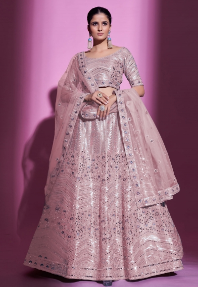 Silk a line lehenga choli in Peach colour 34026