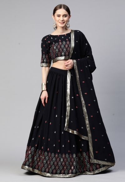 Georgette circular lehenga choli in Black colour 3112