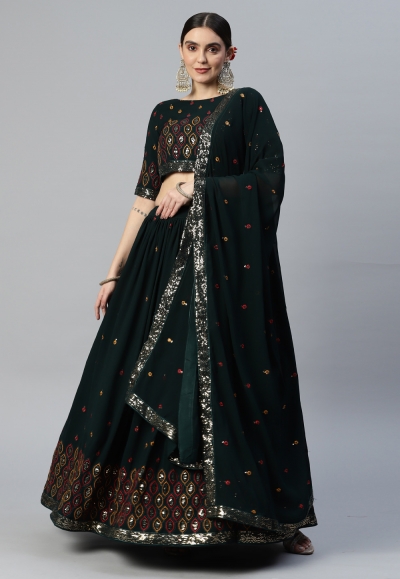 Georgette circular lehenga choli in Green colour 3114