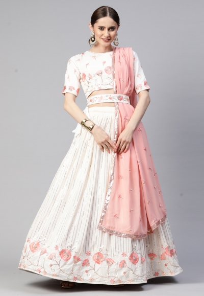 Georgette circular lehenga choli in Off white colour 3113