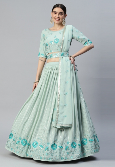 Georgette circular lehenga choli in Sea green colour 3111