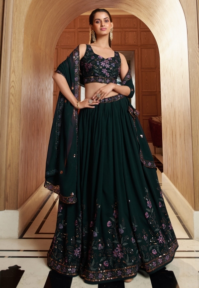 Georgette circular lehenga choli in Green colour 2303