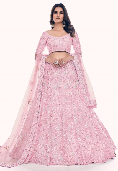 Soft net circular lehenga choli in Pink colour 36014