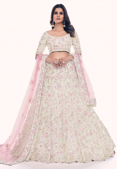 Soft net circular lehenga choli in Off white colour 36015