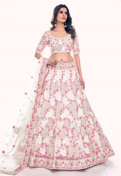 Soft net circular lehenga choli in White colour 36016