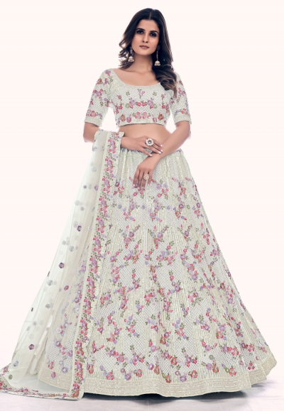 Soft net circular lehenga choli in Off white colour 36024