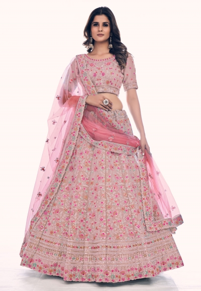 Silk circular lehenga choli in Pink colour 36027