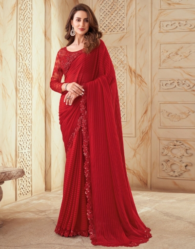 Glam Silk Saree with blouse in red color