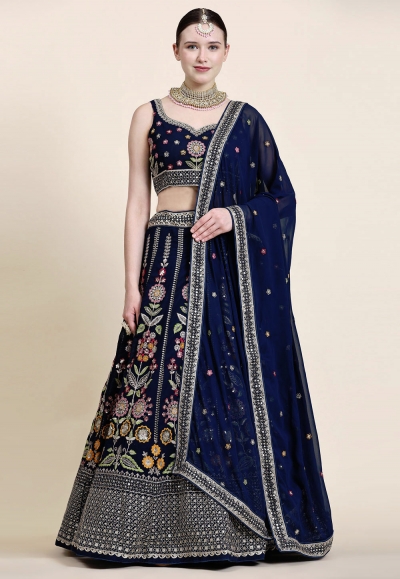 Georgette a line lehenga choli in Navy blue colour 5025