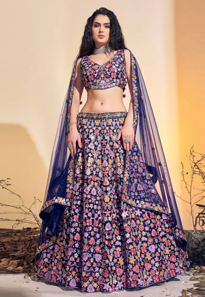 Soft net readymade circular lehenga choli in Navy blue colour 62003