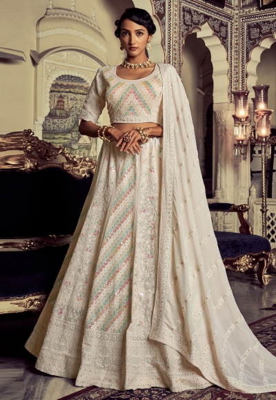 Georgette circular lehenga choli in Off white colour 51001