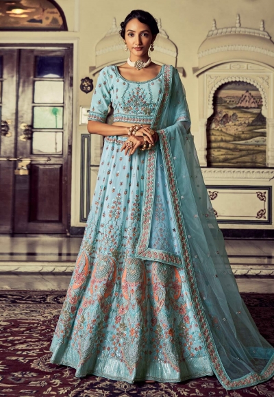 Georgette circular lehenga choli in Sky blue colour 51003