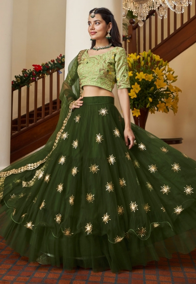 Net circular lehenga choli in Green colour 4205