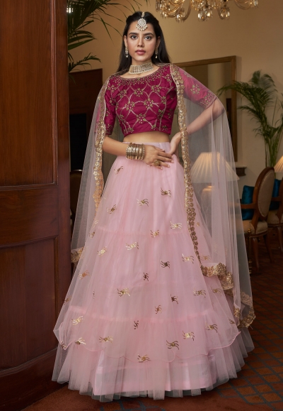 Net circular lehenga choli in Light pink colour 4201