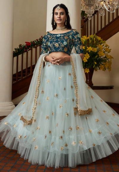 Net circular lehenga choli in Sky blue colour 4203