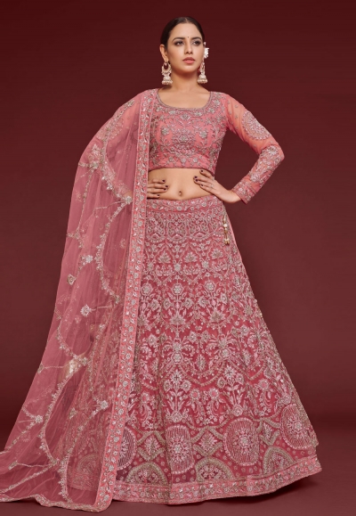 Soft net circular lehenga choli in Pink colour 7905