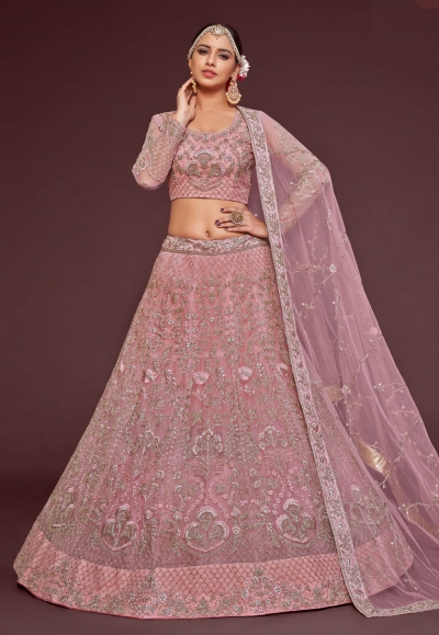 Soft net circular lehenga choli in Pink colour 7909