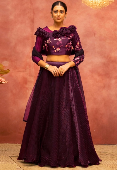 Satin silk party wear lehenga choli in Purple colour 1225B