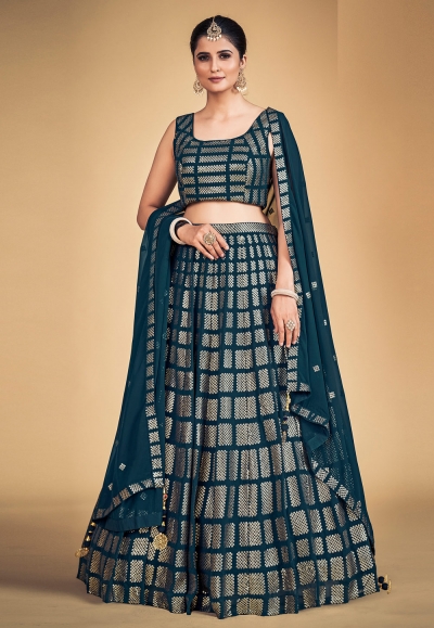 Georgette circular lehenga choli in Teal colour 1704