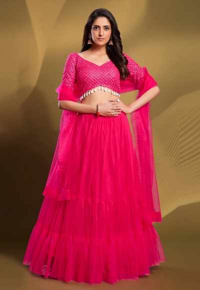 Soft net layered lehenga choli in Pink colour 71002