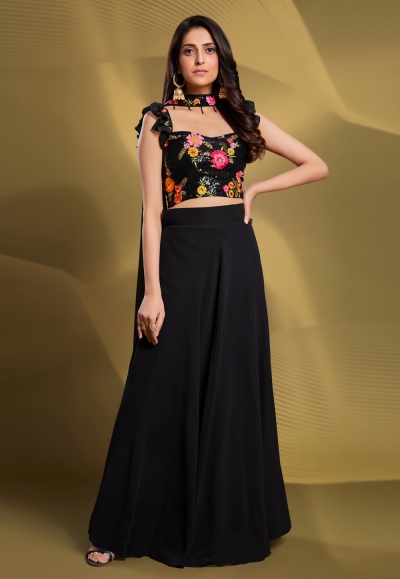 Georgette a line lehenga choli in Black colour 71003