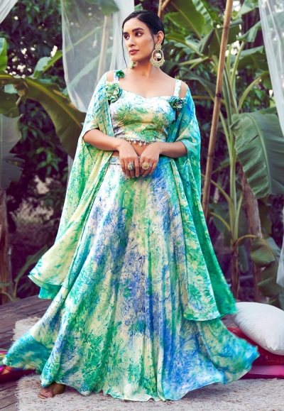 Silk readymade circular lehenga choli in Sea green colour 2311