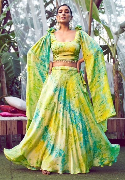 Silk readymade circular lehenga choli in Light green colour 2313