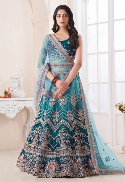 Art silk a line lehenga choli in Teal colour 74007