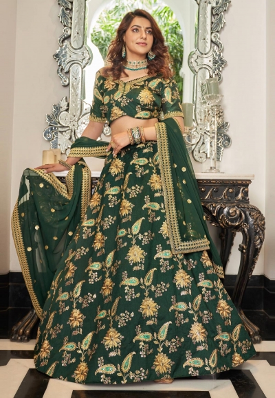 Art silk a line lehenga choli in Green colour 7420