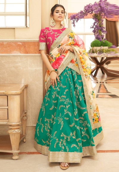 Art silk a line lehenga choli in Sea green colour 7424