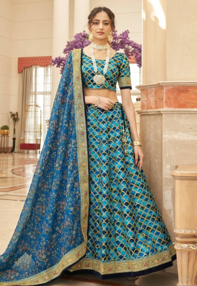 Art silk a line lehenga choli in Blue colour 7426