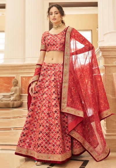 Art silk a line lehenga choli in Red colour 7427