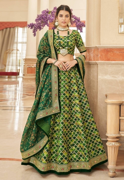 Art silk a line lehenga choli in Green colour 7428