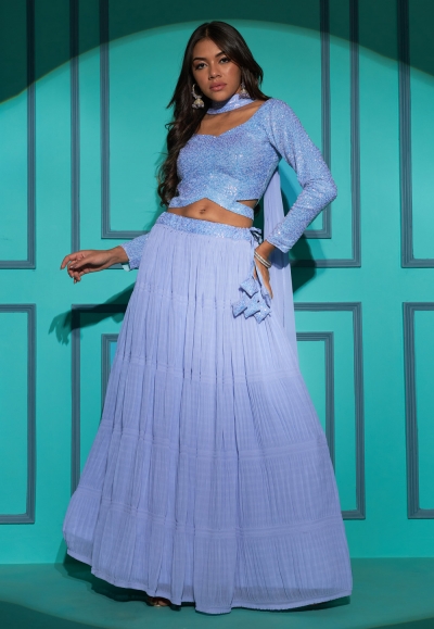 Georgette a line lehenga choli in Sky blue colour 7108