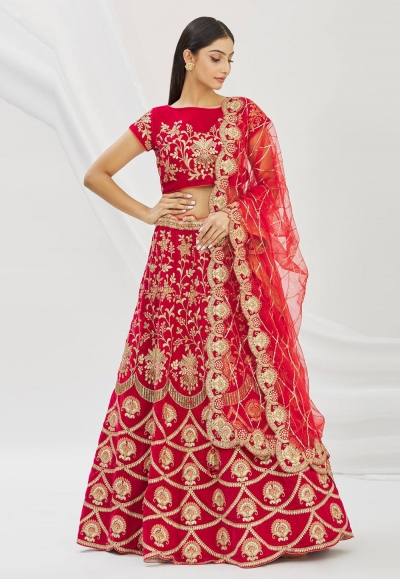 Velvet a line lehenga choli in Magenta colour 853B