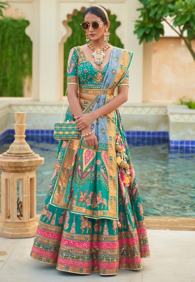 Silk circular lehenga choli in Sea green colour 17RL