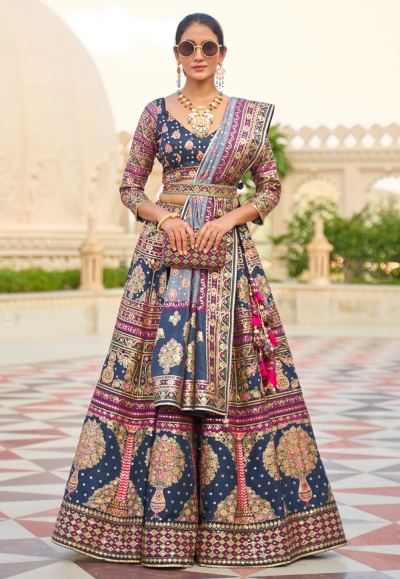 Silk circular lehenga choli in Navy blue colour 14RL