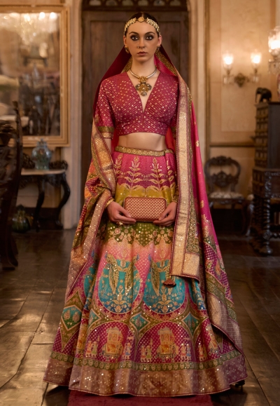 Silk circular lehenga choli in Pink colour 1152