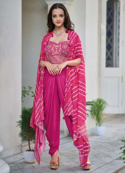 Pink satin readymade dhoti set cape suit 1137