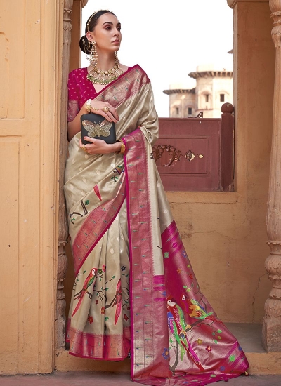 Light Beige Silk Party Wear Weaving Saree SUKANYA 857