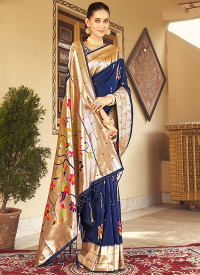 Navy blue Silk Festival Wear Weaving Saree PUSHPA 1002