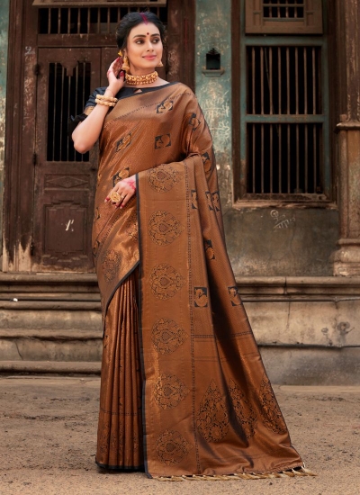 Brown Pure Silk Festival Wear Weaving Saree MAHALAXMI 434F