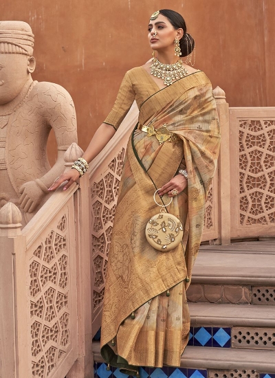 Beige Organza Party Wear Digital Printed Saree RANGMANCH 796