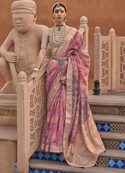 Pink Organza Party Wear Digital Printed Saree RANGMANCH 797