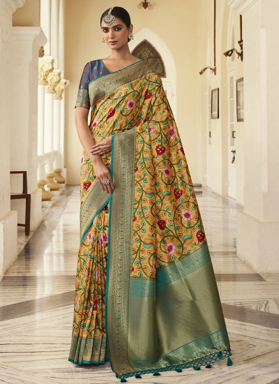 Yellow Silk Wedding Wear Digital Printed Saree THEKANCHI 6701