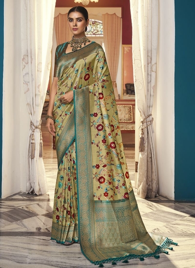 Beige Silk Wedding Wear Digital Printed Saree THEKANCHI 6703