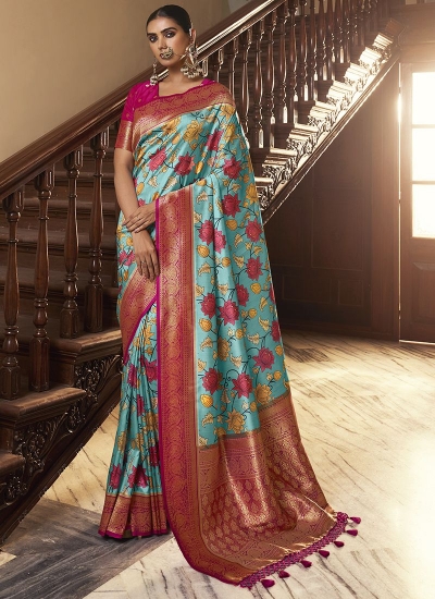 Firozi Silk Wedding Wear Digital Printed Saree THEKANCHI 6706